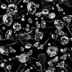 Seamless pattern of shiny diamonds on black velvet