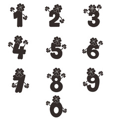 Collection of romantic white numbers with clover leaves. Elegant digits for book design, brand name, wedding invitation thank you card in black