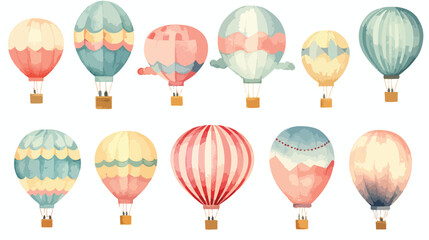 Watercolor hot air balloons clipart 2d flat cartoon