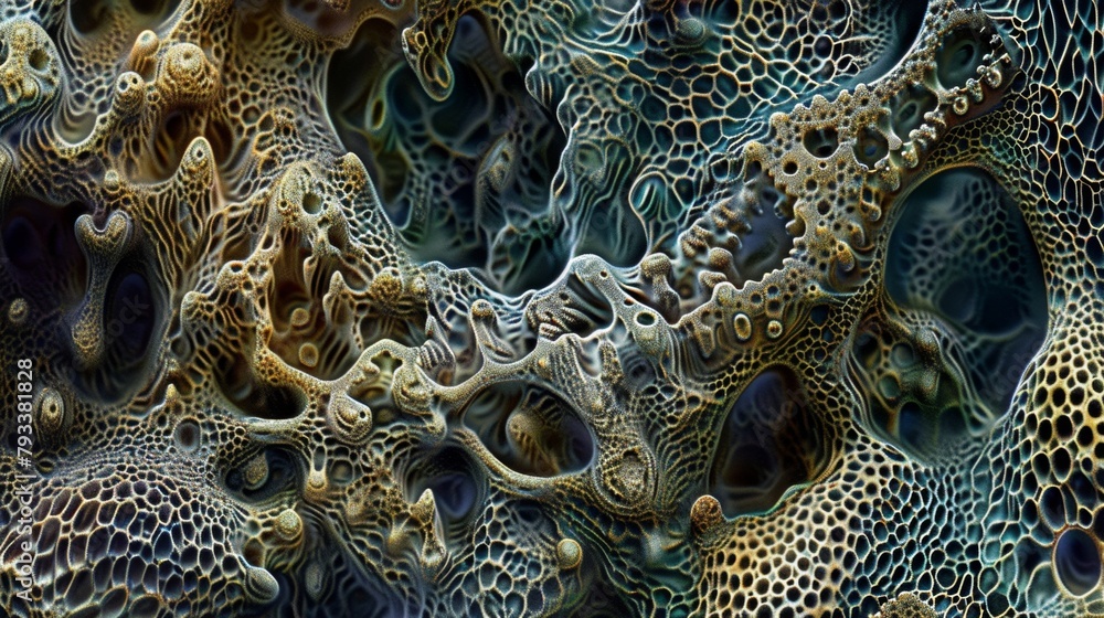 Poster a mosaic of tiny pores and tiny hairs creating a unique and intricate landscape full of depth and de