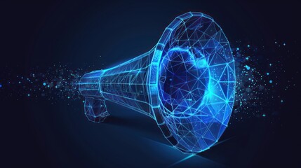Speaker, sound, volume loudspeaker, from futuristic polygonal blue lines and glowing stars for banner, poster, greeting card. AI generated - obrazy, fototapety, plakaty