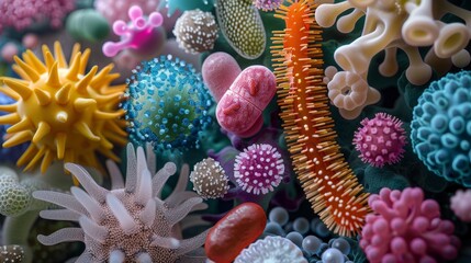 Obraz na płótnie Canvas Vibrant 3d render of diverse microbial life