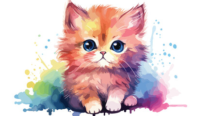 Watercolor Rainbow Kitten Clipart 2d flat cartoon v