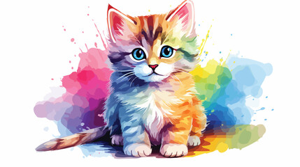 Watercolor Rainbow Kitten Clipart 2d flat cartoon v