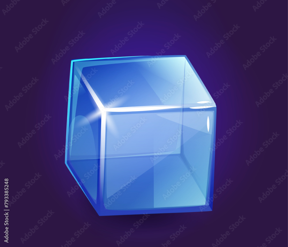 Aufkleber crystal glass cube. icon with futuristic geometric shape glowing with neon light. translucent block 