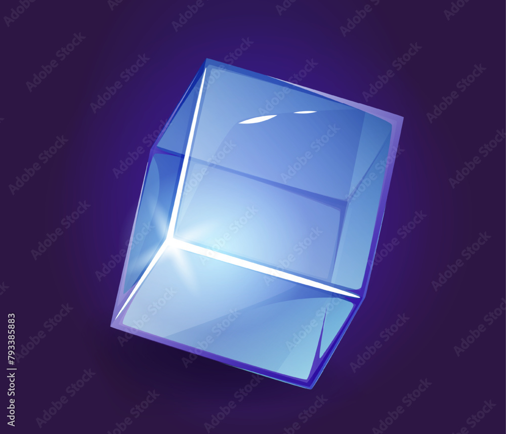 Aufkleber crystal glass cube. translucent neon geometric shape with glare and refraction. futuristic square bl