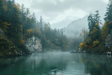 a beautiful calm river with trees background