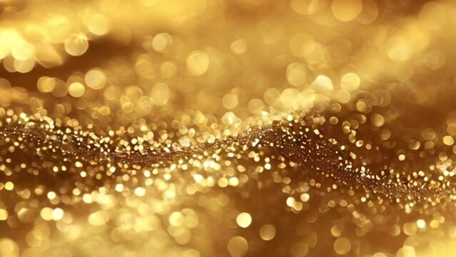 Shimmering gold particles and blurred lights creating festive abstract texture. Golden background