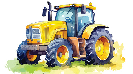 Watercolor Tractor clipart 2d flat cartoon vactor i