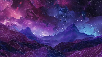 Polygons and intricated lines on a synthwave universe background