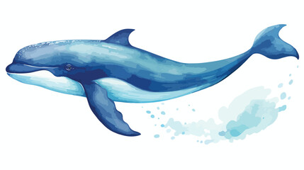 Watercolor Whale 2d flat cartoon vactor illustratio