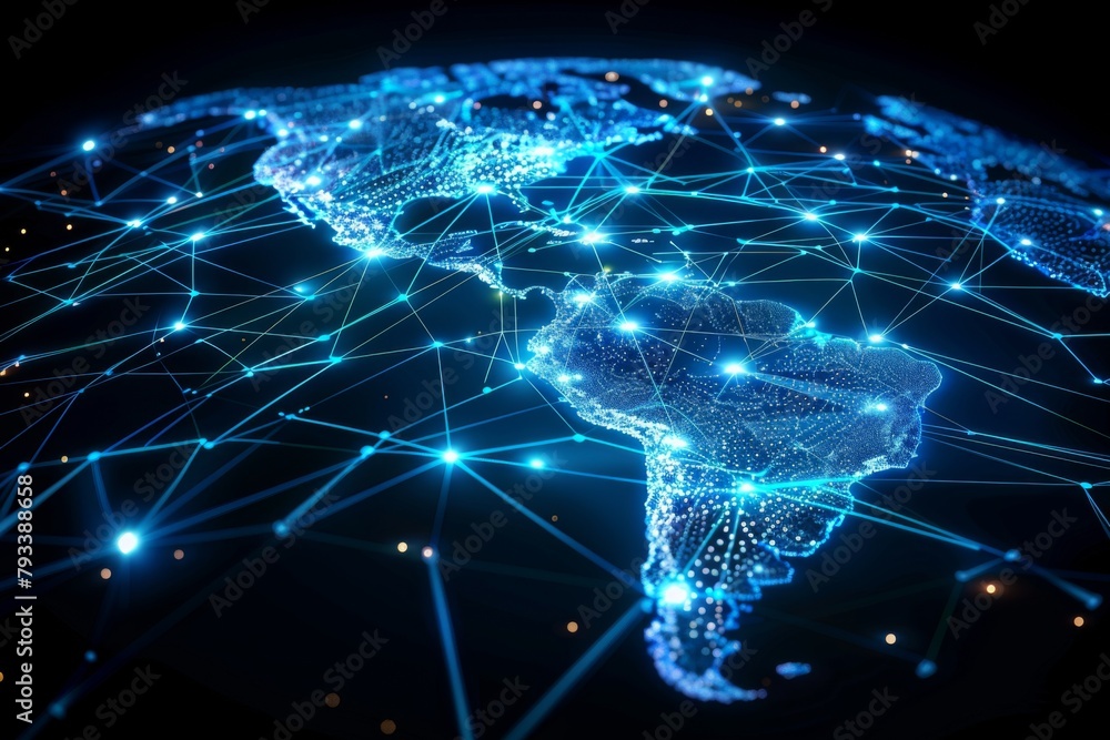 Poster digital map of south america network created with generative ai