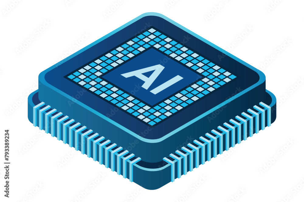 Poster isometric artificial intelligence chip concept. artificial intelligence concept. futuristic microchi
