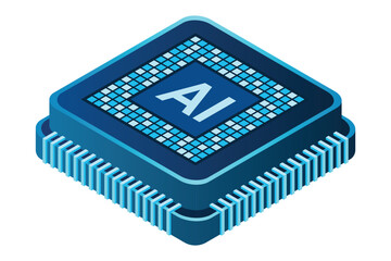 Isometric artificial intelligence chip concept. Artificial intelligence concept. Futuristic microchip processor. Vector illustration