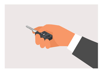 Businessman hand pushing car key button. Simple flat illustration.