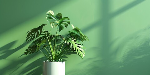 an isolated growing small green plant pot home gardening houseplant with leaves on a green background