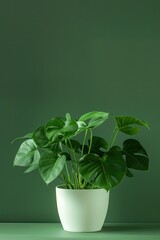 an isolated growing small green plant pot home gardening houseplant with leaves on a green background