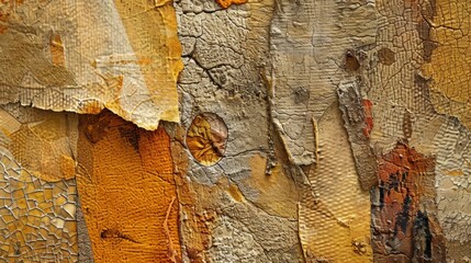 An abstract photograph of a textured canvas showcasing the designers incorporation of various materials and textures to add depth and interest to the artwork. .