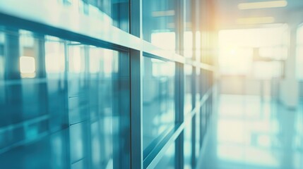 Blur corporate business office. Abstract windows with a blue tint.