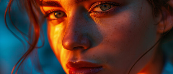 Close-up portrait of a beautiful girl with freckles.