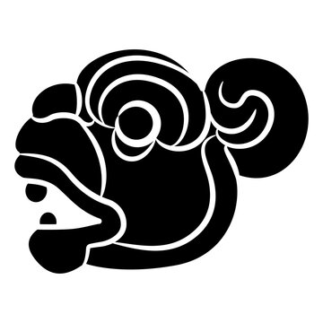 Stylized head of a jaguar. Ethnic Native American animal design of Totonac Indians from ancient Veracruz, Mexico. Black and white silhouette.