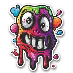 Fototapeta premium Groovy cartoon sticker label, psychedelic hippy self-adhesive paper printing pattern, vibrant eclectic design elements, banner, interior decoration, visual stick , white background, isolate, cut off.