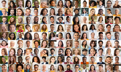 Collage of diverse people portraits, slightly blurred