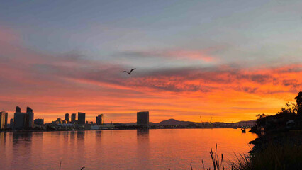 Fototapeta premium sunset over the river