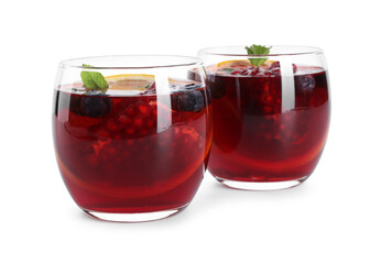 Aromatic Sangria drink in glasses isolated on white