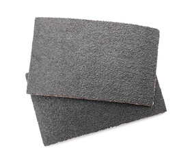 Two sheets of sandpaper isolated on white, top view