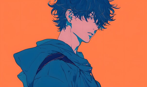 anime style. anime young man on a simple one color background, Generative AI 