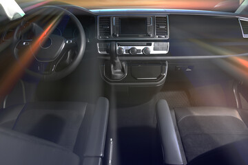 Driver's and passenger's seats in car, motion blur effect