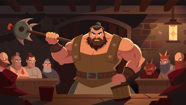 In a dimly lit tavern onlookers cheer as a burly man wields a heavy mace showcasing the brutal yet effective weapons of HEMA.