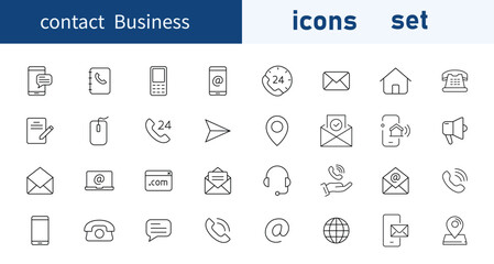 Set of  Contact Business web icons in line style. Icon symbol, telephone, connection, using phone, e-mail. Vector illustration bundle. 
