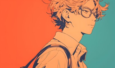 anime style. anime young man on a simple one color background, Generative AI 