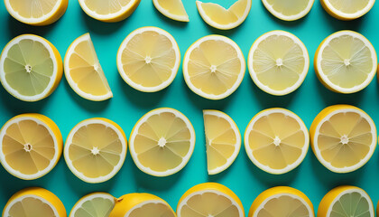 Lemon slices on a turquoise surface