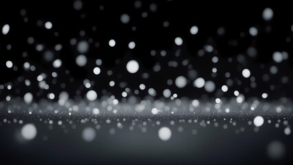 White bokeh particles on black background