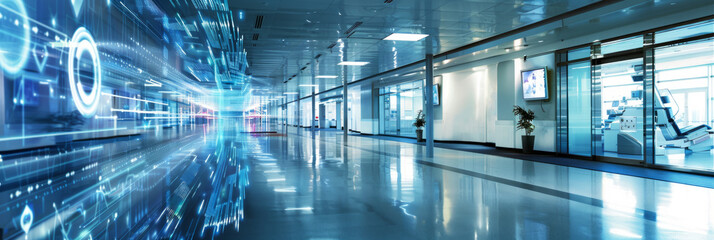 Future medical diagnostics during long exposure. Bright hospital corridor
