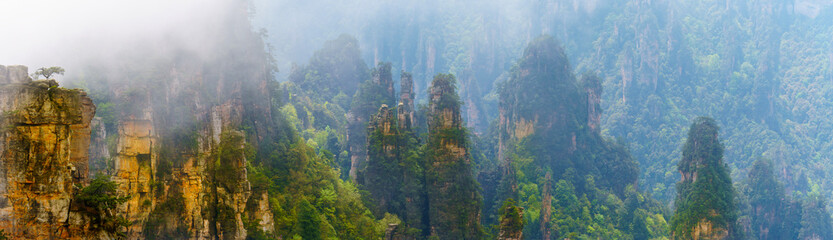  panoranic view of zhangjiajie national forest park Hunan, China.. a view from the top of the...