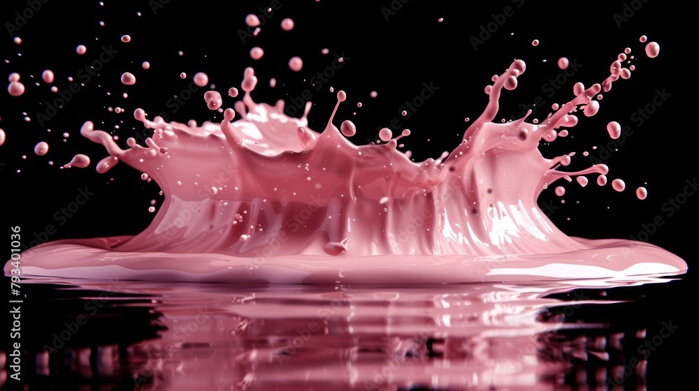 Poster a vibrant pink liquid splashes into the water, creating mesmerizing ripples and patterns with an art