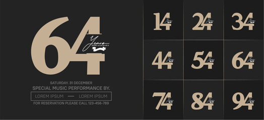 Set of Anniversary Logotype with white ribbon, brown color can be use for special day celebration