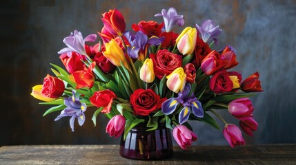 Surprise your special someone this St Valentine s Day with a vibrant bouquet of fresh roses tulips and irises a perfect holiday gift straight from the heart