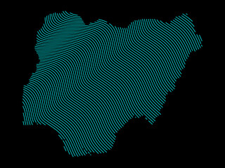 A sketching style of the map Nigeria. An abstract image for a geographical design template. Image isolated on black background.