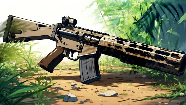 Rifle Resting Against Forest Backdrop: Time-Lapse Animation Promoting Peace and Disarmament