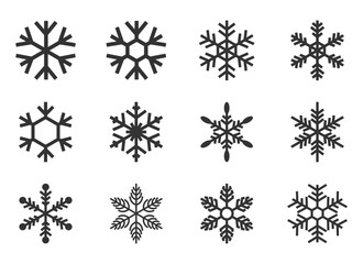 Snow flower design icon set, black line style, editable vector eps 10