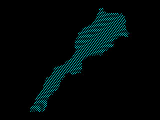 A sketching style of the map Morocco. An abstract image for a geographical design template. Image isolated on black background.