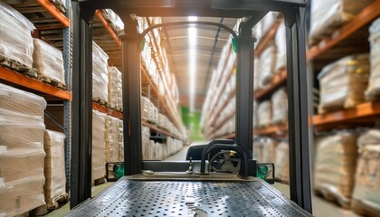 Forklift Moving Pallet in Warehouse. Generative AI