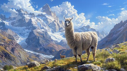 Fototapeta premium A llama standing in the Andes Mountains of South America.