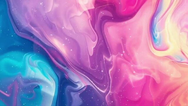 3D Animation - Abstract colorful background of a looping animated iridescent reflective material with swirling texture

