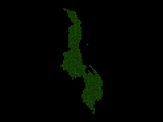 A sketching style of the map Malawi. An abstract image for a geographical design template. Image isolated on black background.